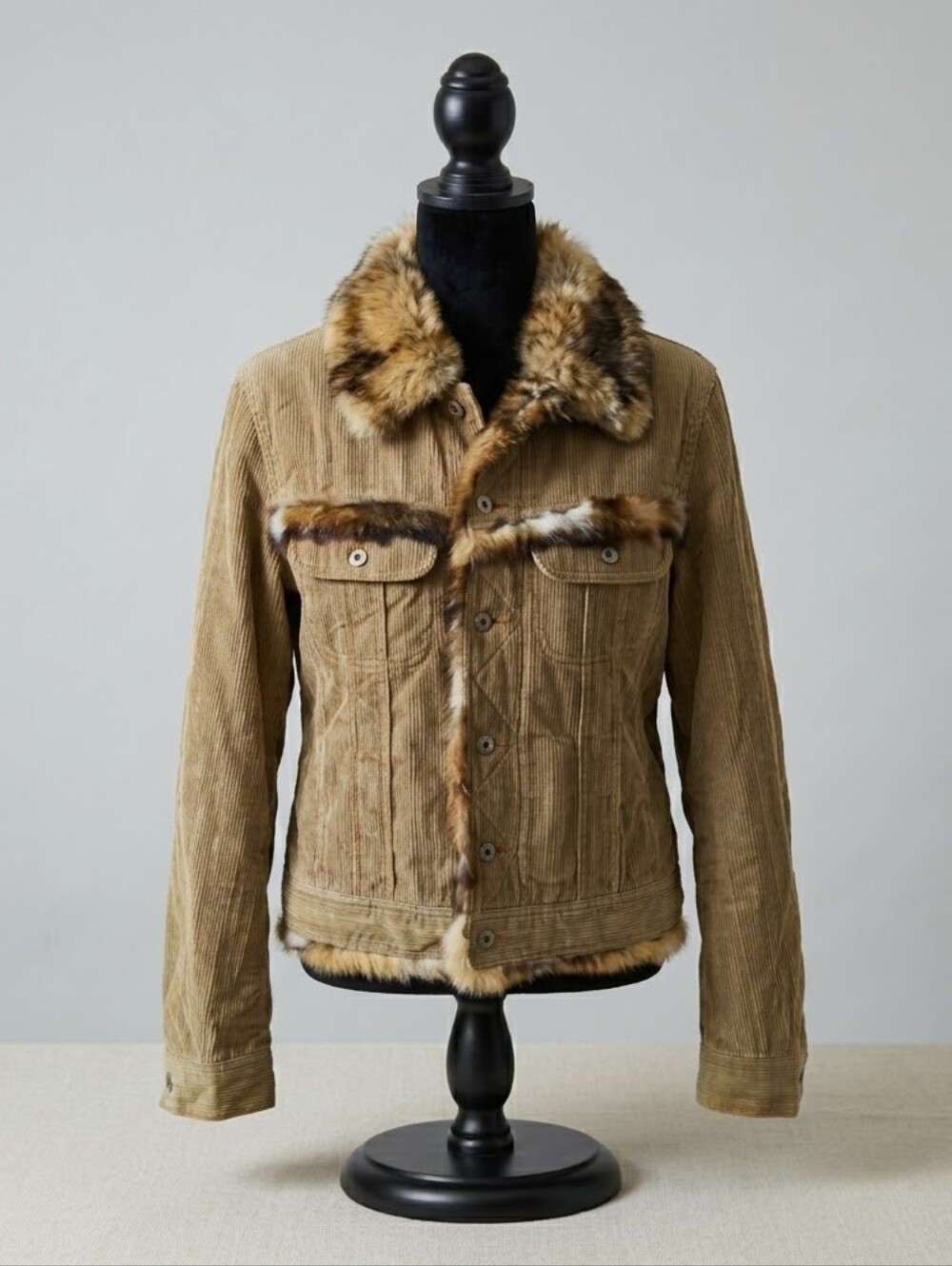 Vintage D&C Dolce Gabbana Corduroy Fur Trim Jacket Y2K Designer Outerwear